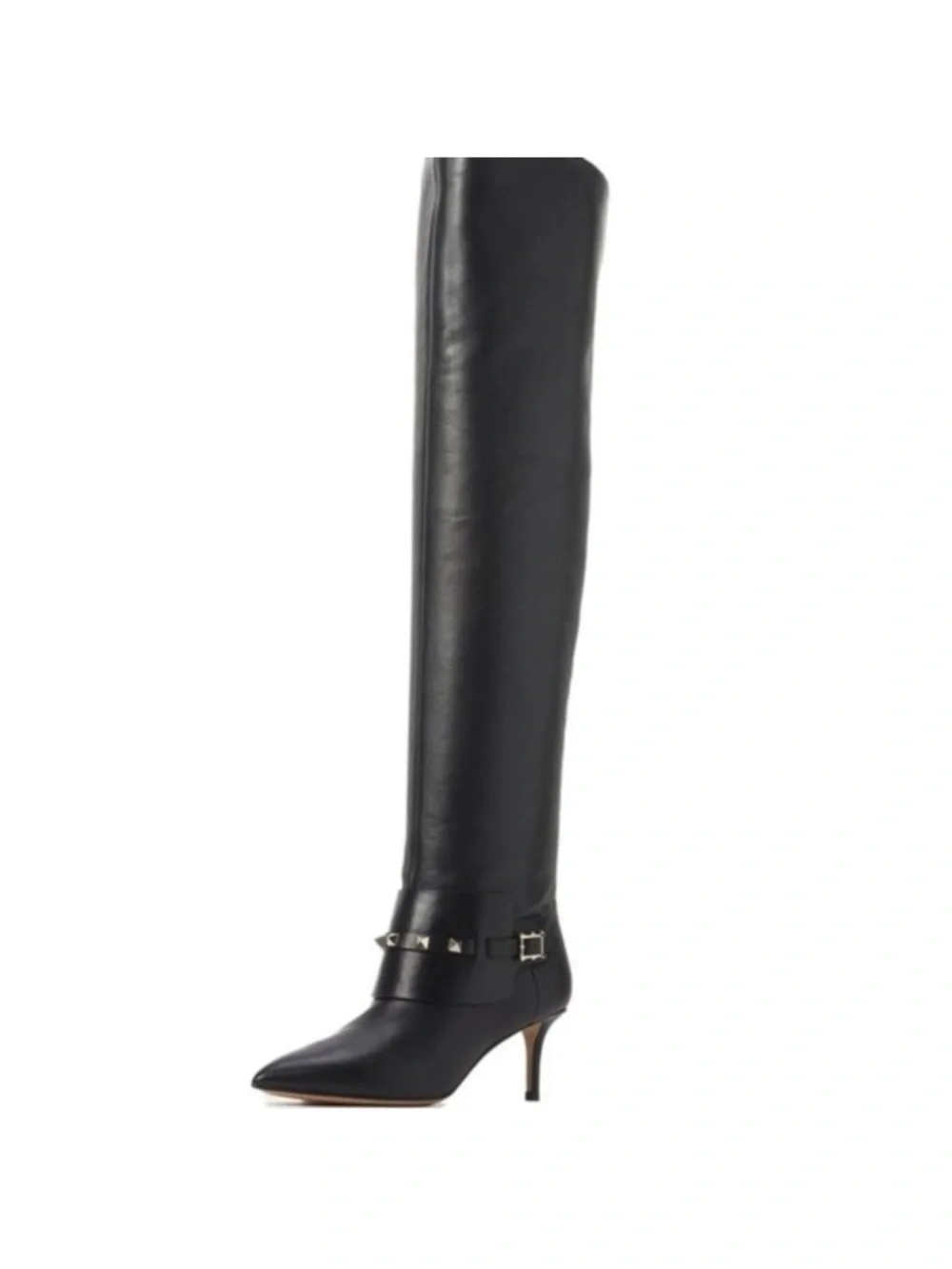 Valentino Garavani Black Leather Over The Knee OTK Rockstud Boots